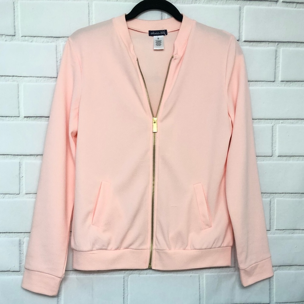 Olivia Blu Women’s Pink Solid Bomber Jacket